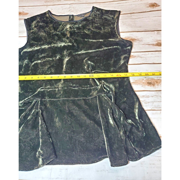 Theory Womens Top Medium Peplum VELVET Party Holidays Dark Green Draped Front - Picture 9 of 11
